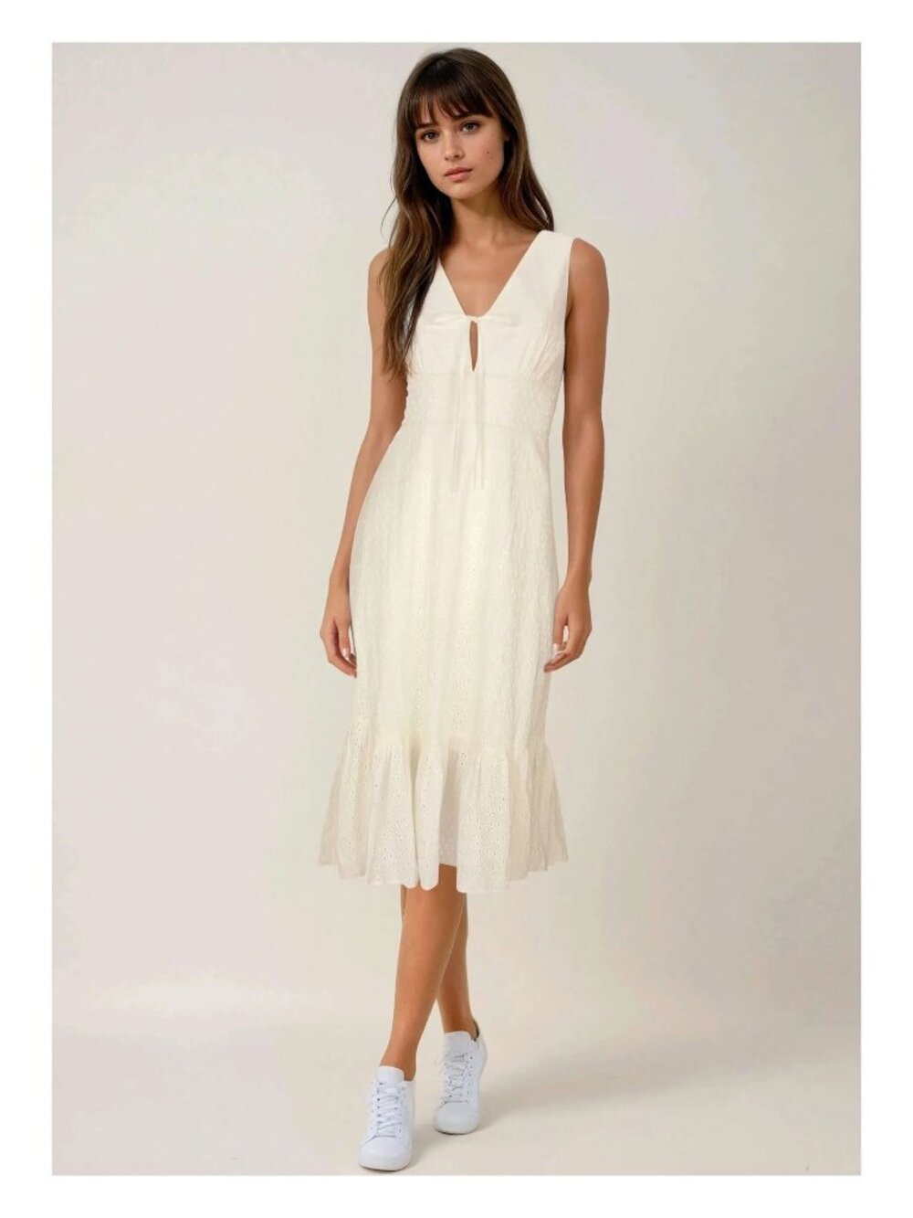 NWT Venus Eyelet Sleeveless Midi Dress Off White Women's XS